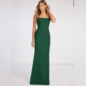 Dark Green Fitted Square Neckline Chiffon Dress